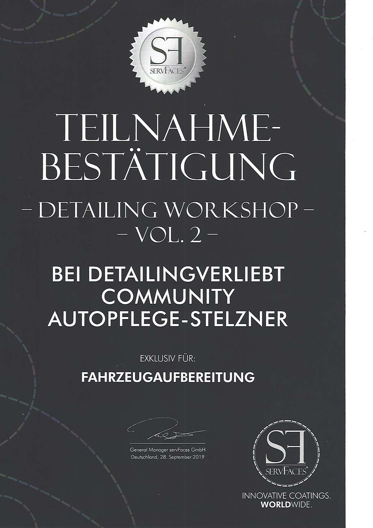 Interner Link zur Teilnahmebestätigung Detailing Workshop - VOL.2 bei Autopflege Stelzner